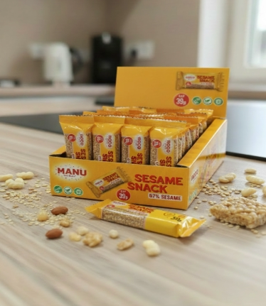 sesame snack, 3 pieces, thin, crispy, manu crocant, industrial, production, wholesale