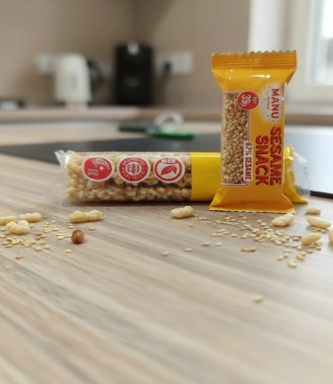 sesame snack, 3 pieces, thin, crispy, manu crocant, industrial, production, wholesale