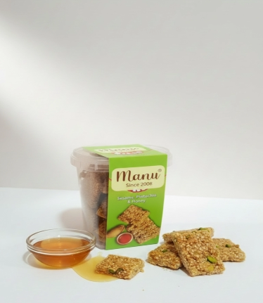 sesame bites with pistachio, honey, sesame brittle, special, manu crocant, industrial, production, wholesale