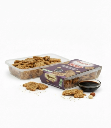 sesame bites with hazelnut, honey, sesame brittle, special, manu crocant, industrial, production, wholesale