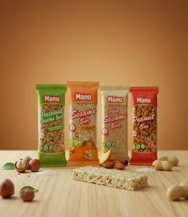 Sesame snack, sesame bar, peanut bar, sesame with hazelnut, sesame with orange peel, manu crocant, brittle, industrial, production