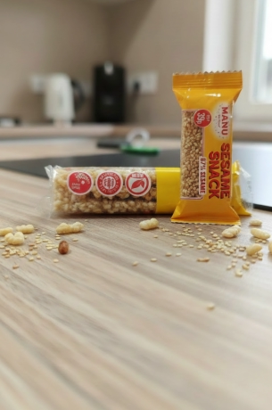 sesame snack, 3 pieces, thin, crispy, manu crocant, industrial, production, wholesale