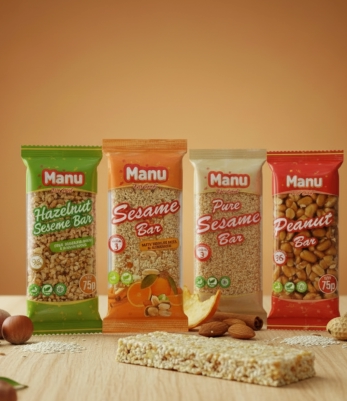 Sesame snack, sesame bar, peanut bar, sesame with hazelnut, sesame with orange peel, manu crocant, brittle, industrial, production